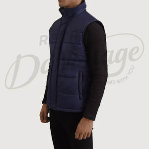 Gilet matelassé personnalisé pour homme, bleu marine, chaud pour l'hiver, col montant, imperméable, sans manches - Product Image 5