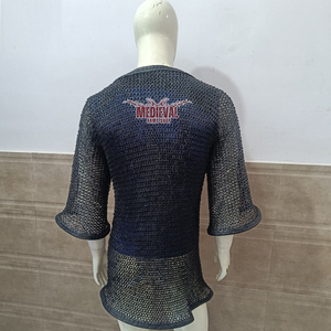 Mild Steel <b>Chainmail</b> <b>Shirt</b> with Leather Trim Flat Riveted with Washer Ring Full Sleeve Hauberk Armor for Adult Knight Costume - Product Image 4