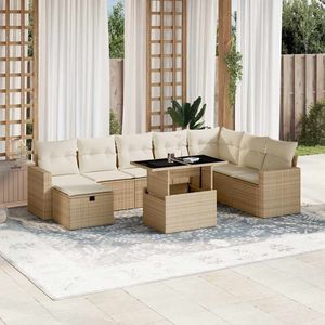 Conjunto de Sofás Modulares Medianos de Ratán Sintético PE Beige para Jardín - Product Image 1