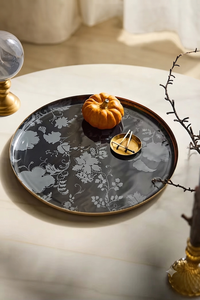 Modern Round Metal <b>Serving</b> <b>Tray</b> with Cutout Handles Enamel Coated White Interior and <b>Gold</b> Rim Decorative <b>Tray</b> for Kitchen Hotel - Product Image 6