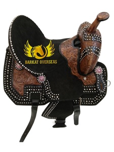 Custom Lightweight Double Toned <b>Tooled</b> Genuine Leather Western Barrel Racing Trail Riding Portable Horse Saddle Silver Studded - Product Image 5