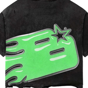 <b>Black</b> Oversized Regular Length Formal T-Shirt Green Cartoon Print Short Sleeve <b>Turtleneck</b> 100% Cotton Silk Screen Printed <b>Men's</b> - Product Image 5