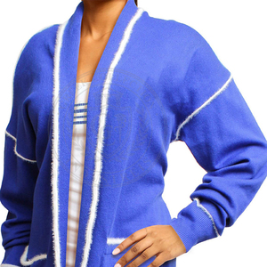Cardigan en tricot bleu Zeta pour femme, pull à manches longues avec broderie lettre grecque ZPB, en molleton de coton, col en V, tenue universitaire - Product Image 5