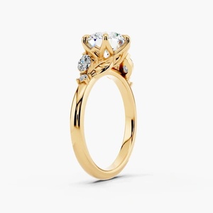 Anillo de Compromiso con Diamante Cultivado en Laboratorio de Corte Redondo, Inspirado en la Naturaleza, con Detalle de Hoja, para Aniversario o Boda, Oro 10K/14K/18K, Plata 925/935 - Product Image 3