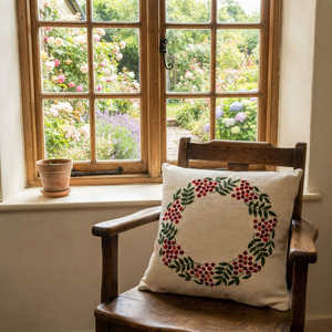 Housse de coussin carrée en lin naturel, broderie florale personnalisée, amovible et lavable, pour siège, vente en gros - Product Image 4