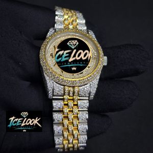 นาฬิกาข้อมือผู้ชาย ICELook ขนาด 36 มม. สไตล์ฮิปฮอปสุดหรู แบบอนาล็อก สองสี ทอง-เงิน หน้าปัดประดับเพชรเต็มหน้าปัด - Product Image 2