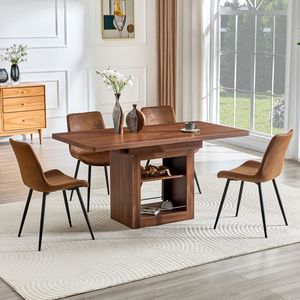 Set Tavolo da Pranzo Espandibile 59-71 Pollici con 4 Sedie, in MDF Noce e Tessuto Tecnologico Confortevole - Product Image 2