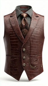 <b>Men's</b> Genuine <b>Leather</b> Waistcoat Embossed Single Breasted Formal <b>Vest</b> Autumn Outerwear - Product Image 2