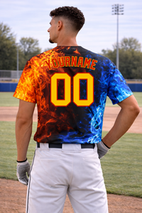 Camiseta de Béisbol Unisex de Diseño Personalizado, Diseño Fuego y Hielo, Transpirable, de Poliéster, Manga Corta, Correa Ajustable, Talla Grande, Suministro OEM - Product Image 5