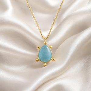 18k Gold Plated Brass Gemstone Cat's Eye Chalcedony Labradorite Pendant Turtle Pear Shape Minimalist Necklace Gift For Her - Product Image 4