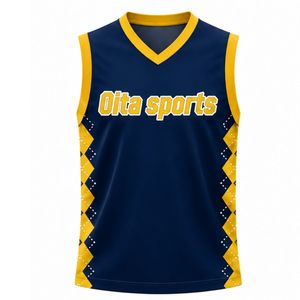 Customized Navy Blue Gold Volleyball Sleeveless <b>Shirt</b> Athletic Team Sports Top Performance Uniform Practice Training Match Wear - Product Image 1