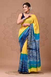 Sari de Seda Chanderi con Estampado a Mano de Primera Calidad para Mujer, Ropa Étnica Tradicional India de Diseñador - Product Image 3