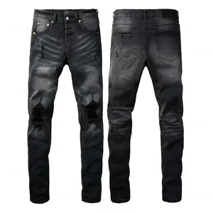 Men's Stylish Distressed Pencil Pants Jeans Premium Denim Stonewashed Woven Autumn <b>Winter</b> Embroidery Button - Product Image 3