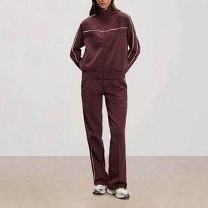 Nuevo Diseño Conjunto Deportivo de 2 Piezas para Mujer, Sudadera con Ribete y Pantalones, Ropa Deportiva de Algodón Transpirable y Ligera - Product Image 1