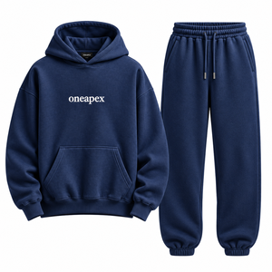 Ensemble de survêtement bleu marine pour homme, sweat à capuche et pantalon de survêtement oversize, streetwear, broderie personnalisée du logo, coton lourd - Product Image 1