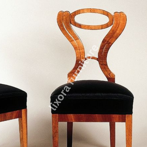 Luxury Handcrafted Solid Wood Dining <b>Chairs</b> Elegant Harp Back Design <b>Black</b> Velvet Upholstered Seat - Product Image 2