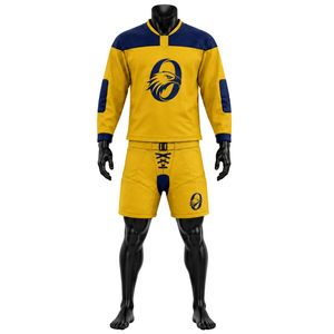 ชุดยูนิฟอร์มฮอกกี้น้ำแข็งสีเหลืองกรมท่า เสื้อแขนยาวและกางเกงขาสั้น ชุดกีฬาทีมมืออาชีพ น้ำหนักเบา ระบายอากาศได้ดี สำหรับกีฬา - Product Image 1