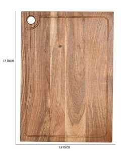 Planche à découper en bois d'acacia de haute qualité, grande, avec rainure pour les jus, réversible, épaisse, faite à la main, écologique, artisanat en bois brun - Product Image 2
