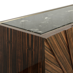 Buffet en bois fait main de style Mid-Century Modern avec pieds en métal à motif soleil couchant – Meuble pour salon et hôtel - Product Image 6