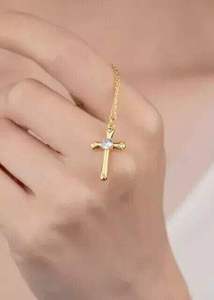 Collier pendentif croix en argent sterling plaqué or 18 carats pour femme, avec moissanite, bijoux religieux, cadeau de fête, certifié GCI & IDGL, luxe - Product Image 2