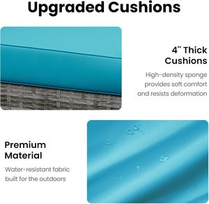 Modern 7 Pieces Outdoor Patio Furniture Set PE Rattan <b>Wicker</b> Sectional Sofa Set with Blue Cushions and Glass <b>Coffee</b> <b>Table</b> - Product Image 3