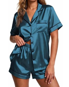 Conjunto de Pijamas para Mujer, de Seda y Satén, con Botones, Ropa de Dormir de Verano, Top Informal para el Hogar, con Logotipo Personalizado - Product Image 1