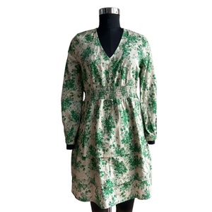 Vestido Mini de Verano para Mujer, Estampado de Algodón y Lino, Cuello en V, Manga Larga, Corte Ajustado y Evase, Informal, para la Noche y Uso Diario Cómodo - Product Image 1