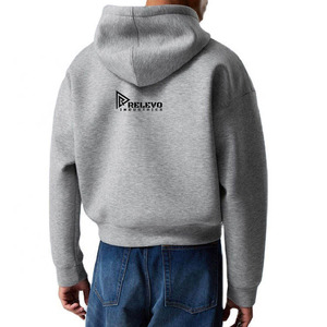 Sweat-shirt gris en molleton épais de haute qualité et très confortable, 100% coton, à fermeture éclair intégrale, coupe courte pour homme - Product Image 2