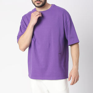 T-shirts pour hommes en coton 100% de couleur unie violette, col rond, haute qualité, logo personnalisé, vêtements de fitness à manches courtes - Product Image 6