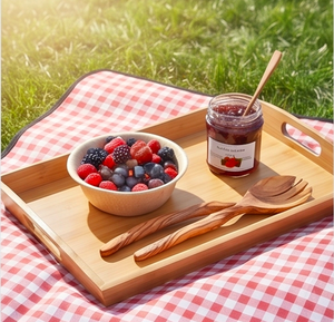 Ensemble de service à salade en bois naturel, design minimaliste, finition mate, couverts pour le camping et la cuisine, utilisation en camping et en hôtel - Product Image 2