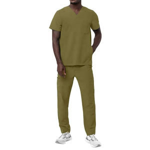 Pantalon cargo médical respirant en coton et polyester avec cordon élastique, vert foncé, pour médecins et infirmières - Product Image 1