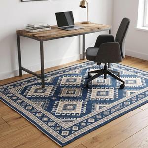 Exclusive Handwoven Flatweave Wool Kilim Rug Anti Slip Modern Medium Pile Solid Color Navy Blue <b>Cream</b> Area Floor Carpet Home - Product Image 4