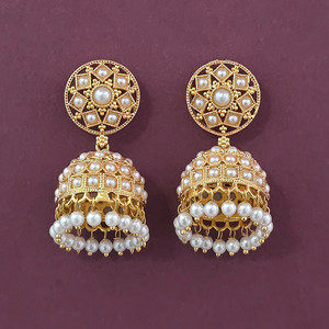 Kanhai Jewels Artificial Fashion Jewellery Antique Brass <b>Moon</b> Shape Jhumki Earrings Gold Plating <b>Crystal</b> Rhinestone Women's - Product Image 3