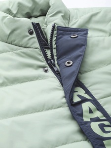 Men's <b>Light</b> Green Puffer <b>Jacket</b> Stand Collar Zipper Front Casual Autumn Wear Solid Color Slim Fit Windproof Polyester Wadding - Product Image 4
