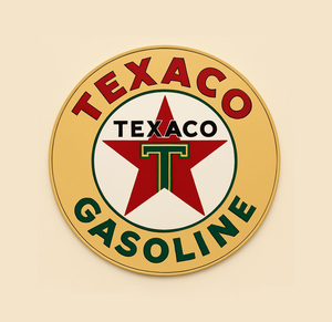 Vintage Round Metal Tin Sign Texaco <b>Gasoline</b> Red Star Logo Beige Green Metal Plaque Gas Station Garage Man Cave Wall Decor - Product Image 1