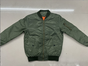 Blouson bomber noir pour homme, doublure orange, fermeture éclair, coupe-vent, respirant, chauffant, hiver, décontracté, coupe régulière, couleur unie, toile - Product Image 2