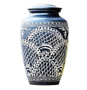 Urna Funeraria de Metal Grabada con Diseño Clásico de Diamante Azul para Cenizas de Adultos, Estilo Americano/Europeo - Product Image 1
