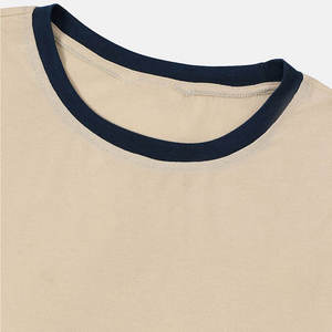 Camiseta Casual de Manga Corta con Cuello Redondo y Bloques de Color para Hombre, Corte Regular, Tejido de Punto, Ribete en Contraste, Diseño Sólido - Product Image 4