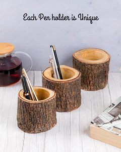 Pot à crayons rustique en bois, porte-stylos pour table, organisateur de bureau vintage en bois, décoratif style ferme - Product Image 5