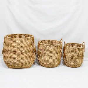 Cesta de Almacenamiento de Jacinto de Agua para Decoración del Hogar, Juego de 3 Cubiertas para Macetas con Asas - Product Image 2