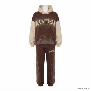 Ensemble de survêtement polaire à capuche pour femme avec imprimé lettres en strass, coupe ample, tenue décontractée, sweat-shirt long, ensemble femme uni avec fermeture éclair - Product Image 3