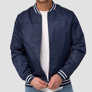 Chaqueta Bomber Azul Marino para Hombre, Cierre de Cremallera, Color Sólido Informal, Prenda Exterior de Poliéster para Otoño - Product Image 5