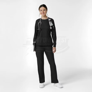 Blusa de Trabajo de Punto para Mujer, Manga Larga, Negra, Uniforme de Hospital, Diseño Personalizado, Servicio OEM - Product Image 3