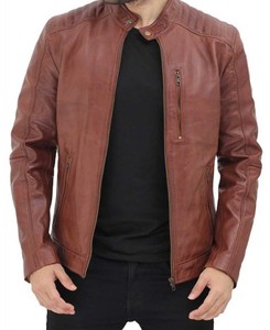 Chaqueta de cuero para hombre, corte ajustado, estilo motero, cuero genuino, suave, duradero, transpirable, informal, para viajes, otoño e invierno - Product Image 1