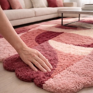 Tapis shaggy moderne de forme irrégulière, rose, géométrique, doux et moelleux, pour salon, chambre à coucher, tapis décoratif fait main, tufté - Product Image 2
