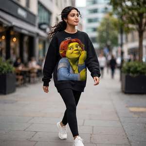 เสื้อสเวตเชิ้ตผ้าเจอร์ซีย์คอกลมสีดำพิมพ์ลายตัวอักษร Fiona สไตล์ลำลองทรงโอเวอร์ไซส์ น้ำหนักเบา สำหรับผู้หญิงไซส์พลัส ผ้าฝ้าย ใส่ได้ในฤดูร้อน - Product Image 3