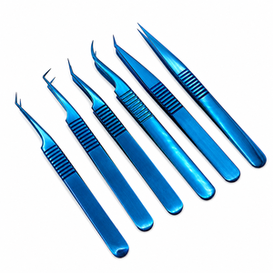Ensemble professionnel de 6 pinces à épiler modernes en acier inoxydable bleu à pointe inclinée, écologiques et durables, pour le volume des cils et l'épilation des sourcils - Product Image 4