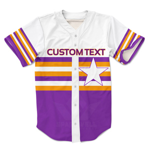 Camiseta de Béisbol Personalizada con Texto, Diseño de Estrella con Rayas Moradas y Doradas, Manga Corta, Unisex, Poliéster que Absorbe la Humedad, para Adultos, Todas las Temporadas - Product Image 1