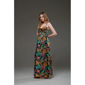 Vestido Maxi con Estampado de Hojas Tropicales para Mujer, Manga Larga con Borlas, Cintura Natural, Ecológico, para Playa o Verano - Product Image 3