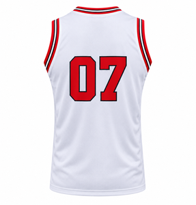 Maillot de basket personnalisé blanc et rouge, numéro 07, impression par sublimation, sans manches, unisexe, adulte, vêtements de sport anti-transpiration - Product Image 2
